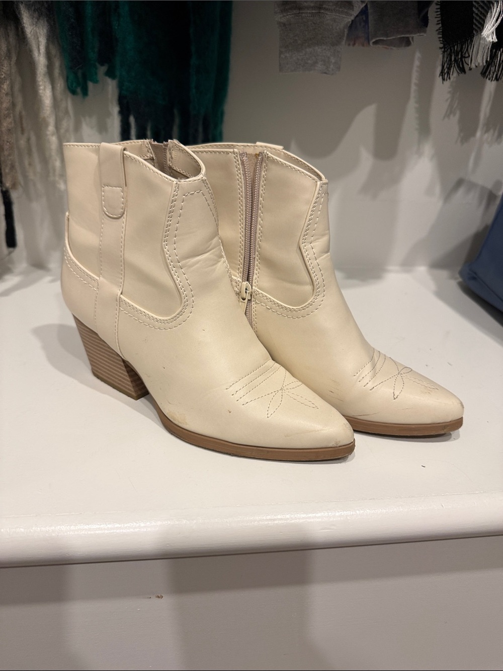 Soda Cream Western-Inspired Ankle Booties with Stacked Heel